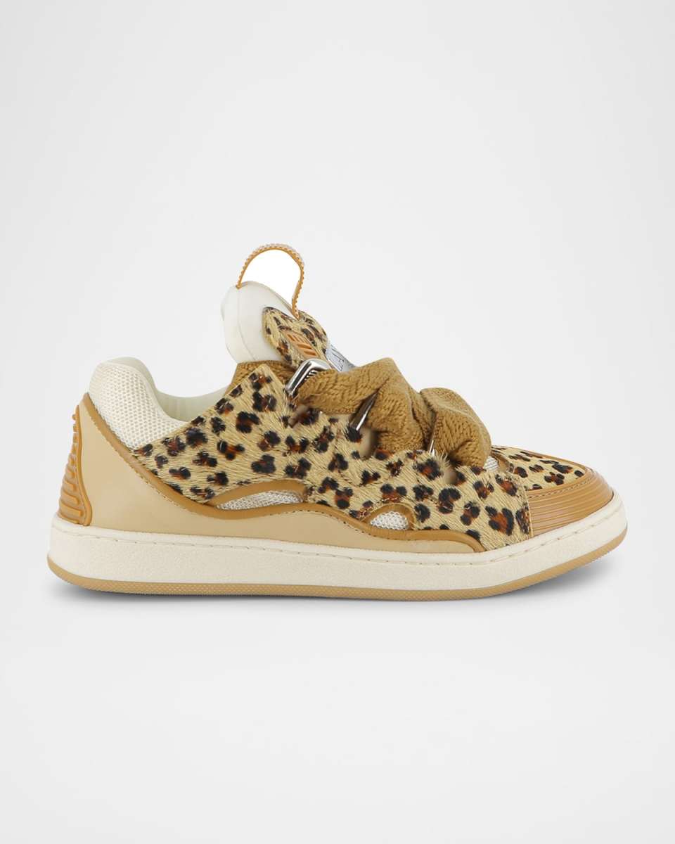 Girl's Curb Animal-Print Leather Sneakers,